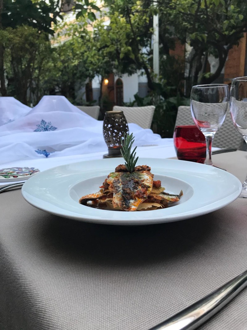 Close up on sardines millefeuille